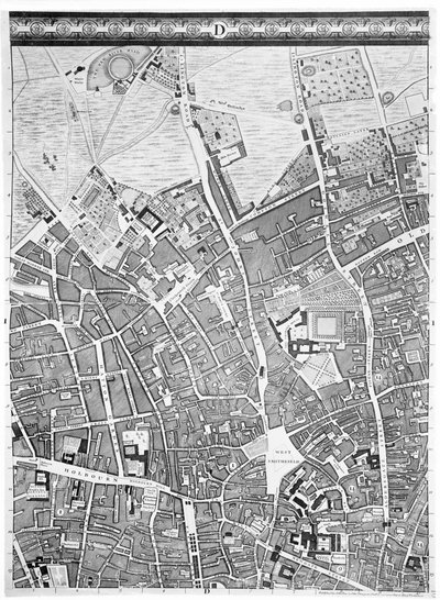 Eine Karte von Clerkenwell, City of London, 1746 von John Rocque